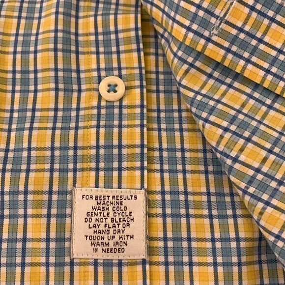 Peter Millar Cotton Long Sleeve Button Down Green Yellow Men’s Shirt Size L - Picture 7 of 11